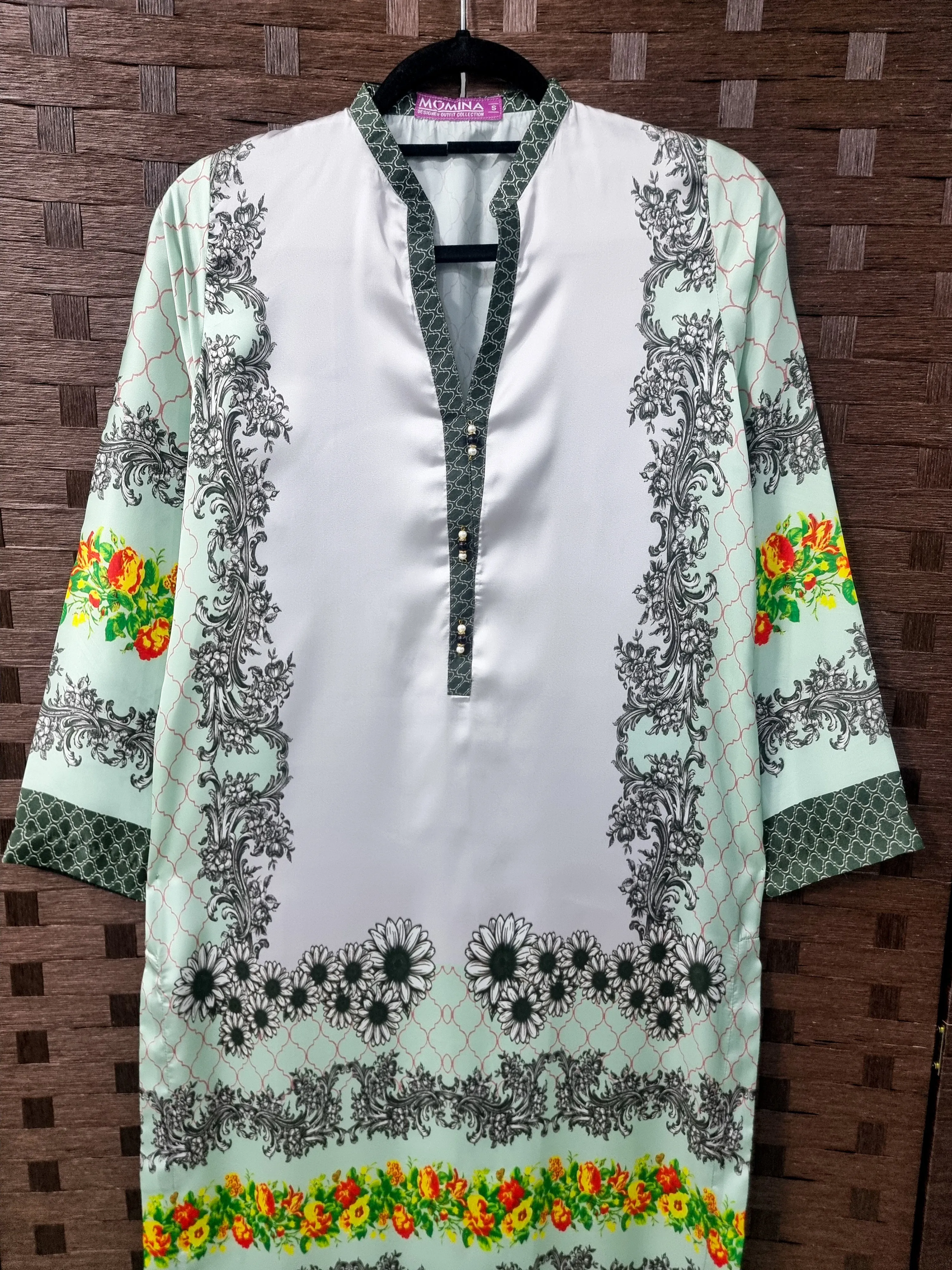 Printed Silk Kurta Shirt - Light Green