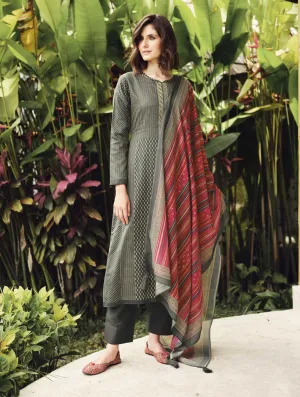 Pure Cotton Silk Unstitched Women Grey Salwar Suit Dress Material