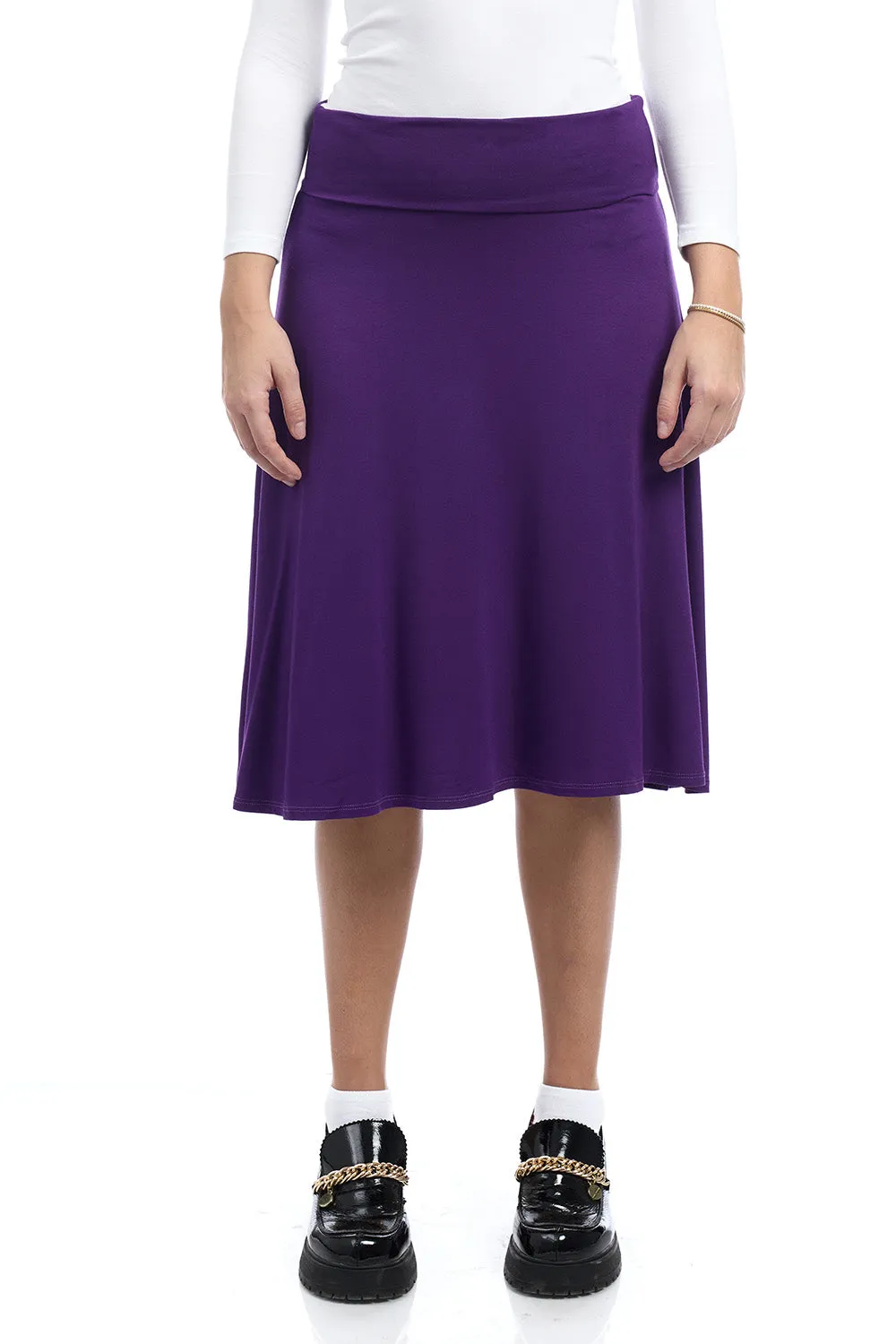 Purple Below Knee Length Midi Fold Over Flare A-Line Skirt 'Playa'