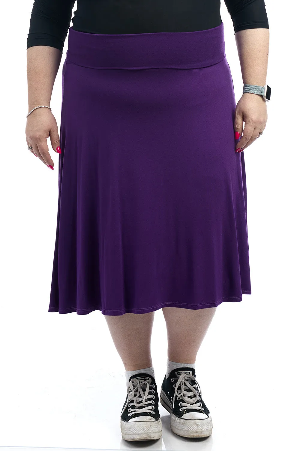 Purple Below Knee Length Midi Fold Over Flare A-Line Skirt 'Playa'