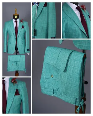 Quadrillion Teal Turkish Blend Summer Slim Fit Suit