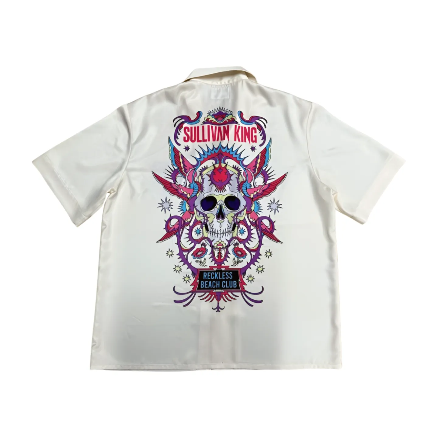 "Reckless Beach Club" Button Up Shirt (Demented Skull)