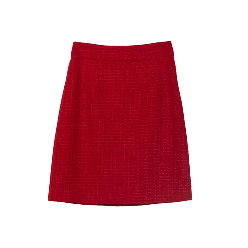 Red Tweed Midi Skirts