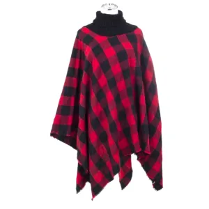 RITZY Multi Checks Poncho Shawl with Neckwarmer