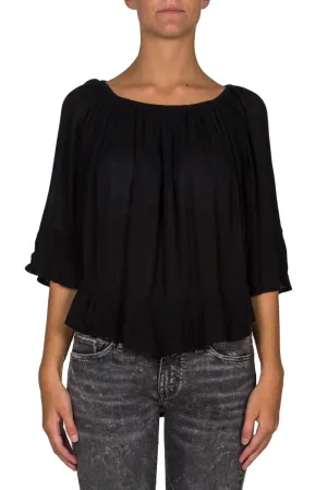 Ruffle Trim Crepe Boho Top