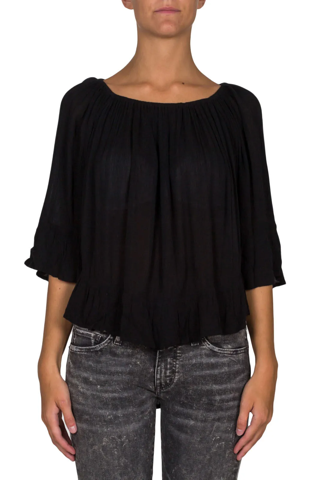 Ruffle Trim Crepe Boho Top