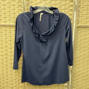 Ruffled Neck 3/4 Sleeve Top-Navy