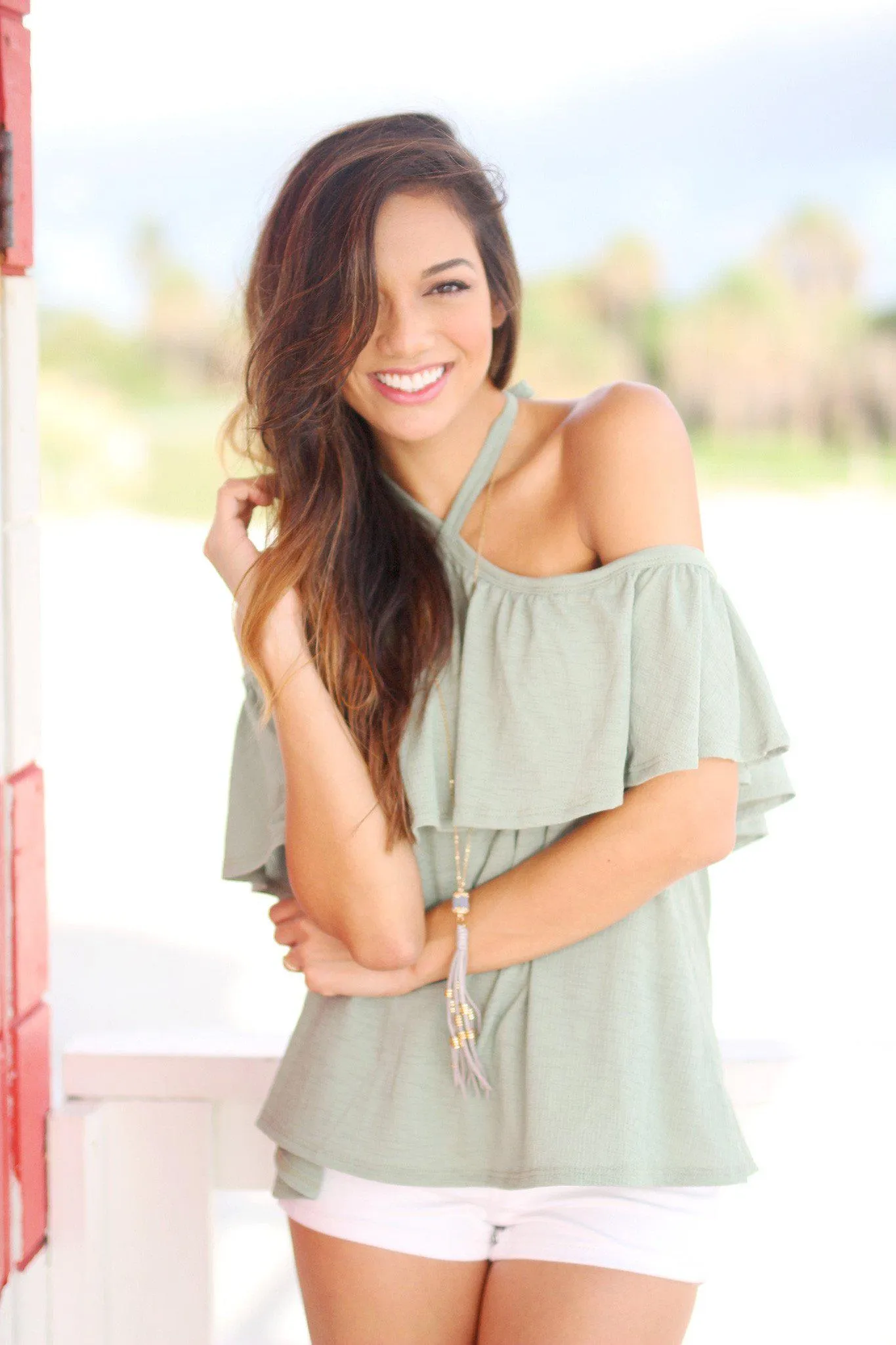 Sage Ruffled Top