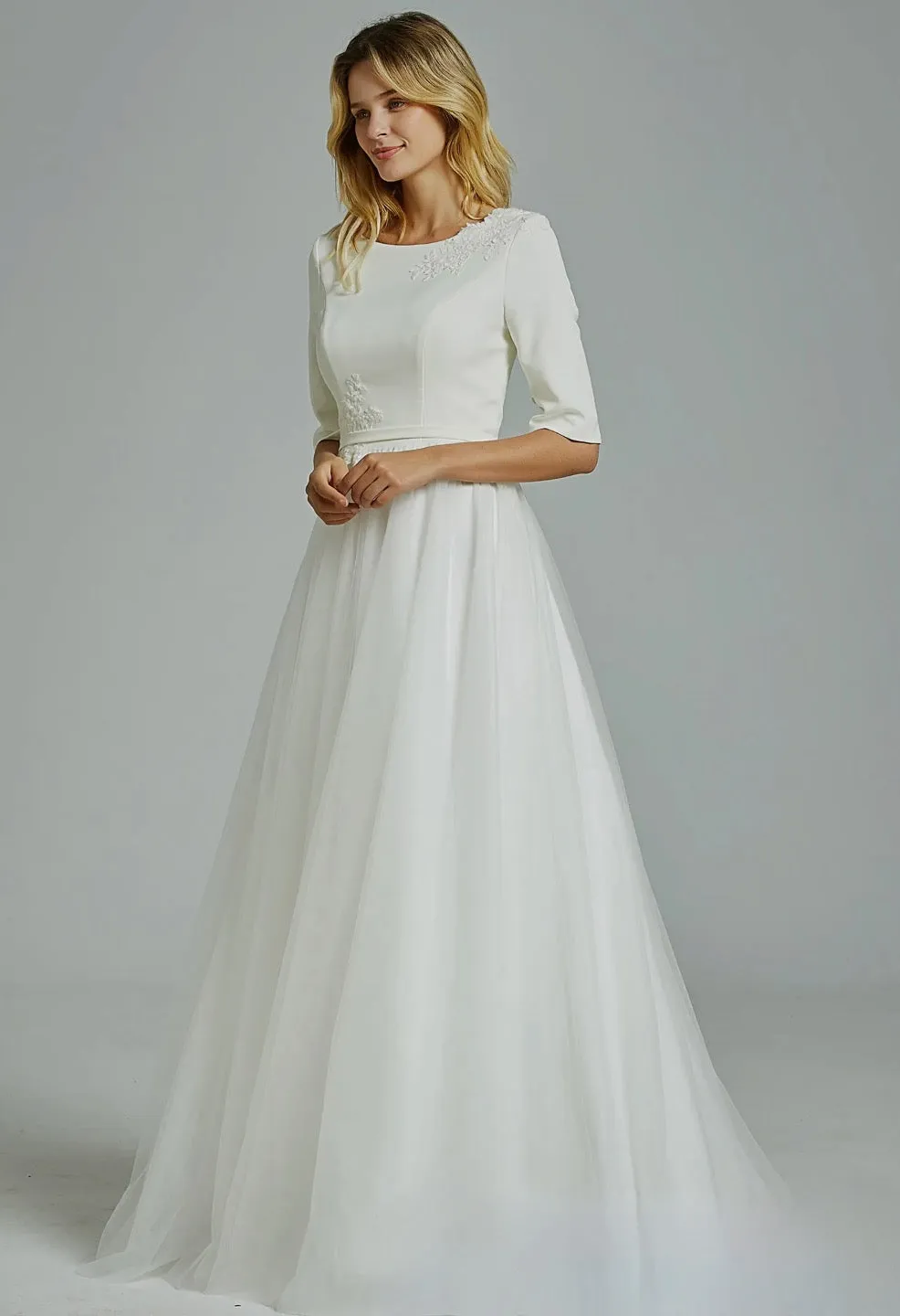 Simple Boho Half Sleeves A-Line Wedding Dress