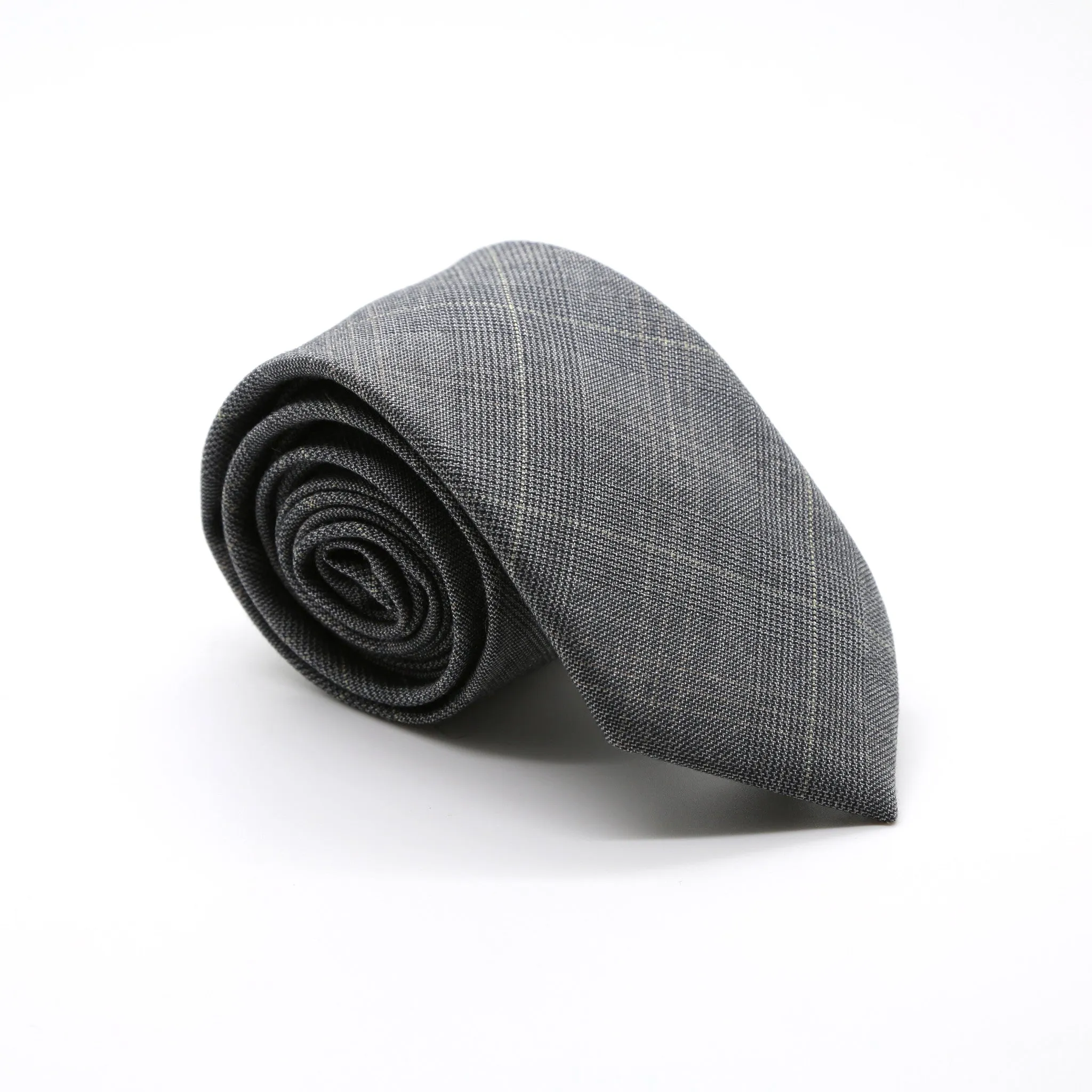 Slim Grey and Yellow Plaid Necktie & Handkerchief