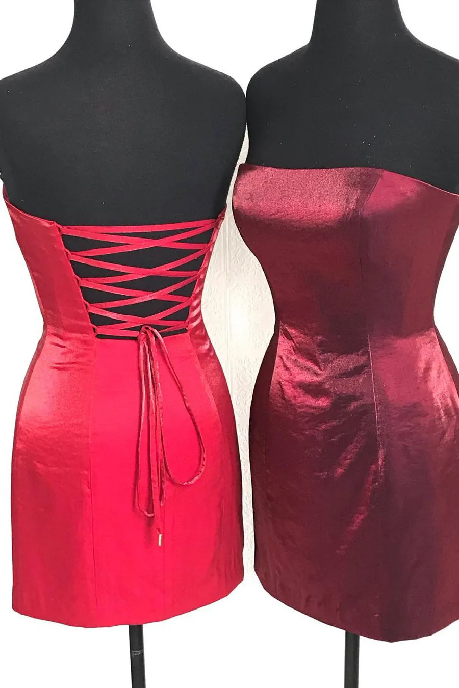 Strapless Sheath Lace-Up Burgundy Homecoming Dress