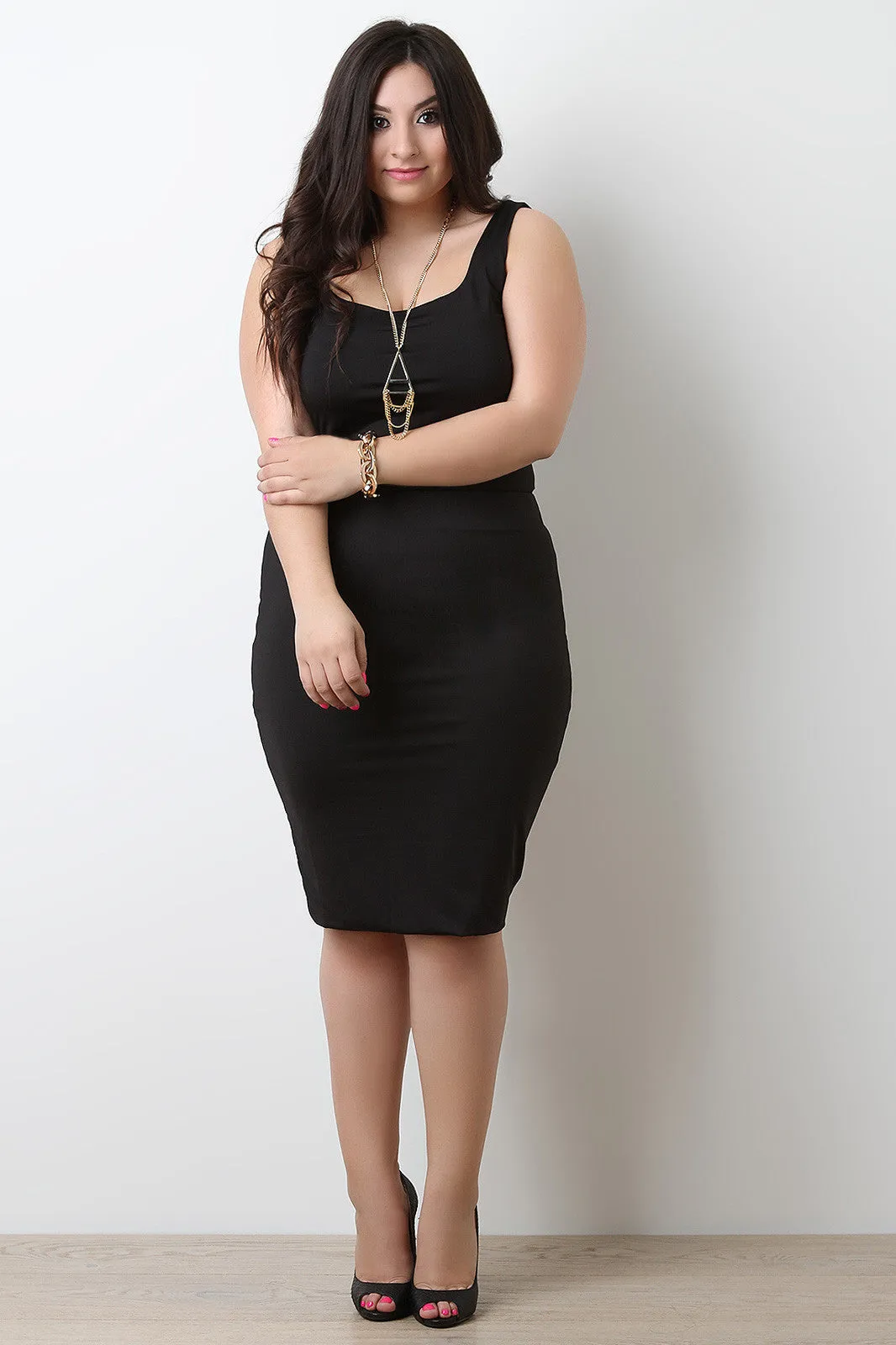 Stretchy High Waisted Midi Skirt