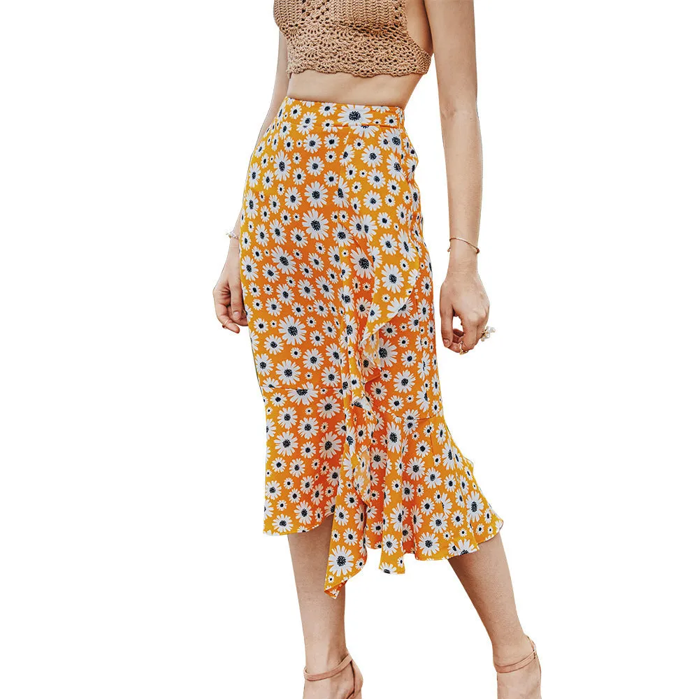 Summer Small Daisy Slim A-line Skirt Printed Trend Skirt