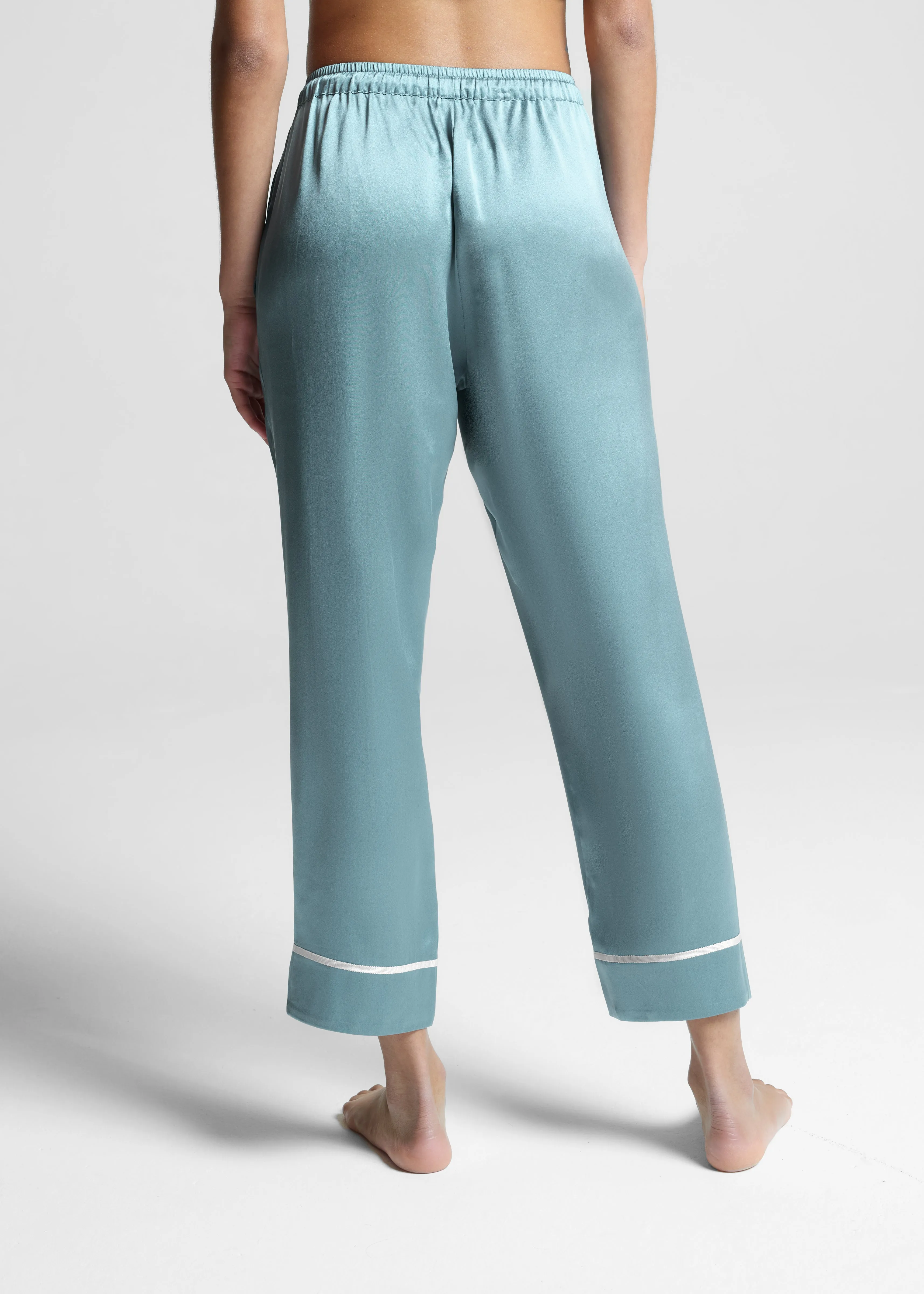 Sydney Cropped Pyjama Bottom Dust Blue Ribbon Pipped Silk