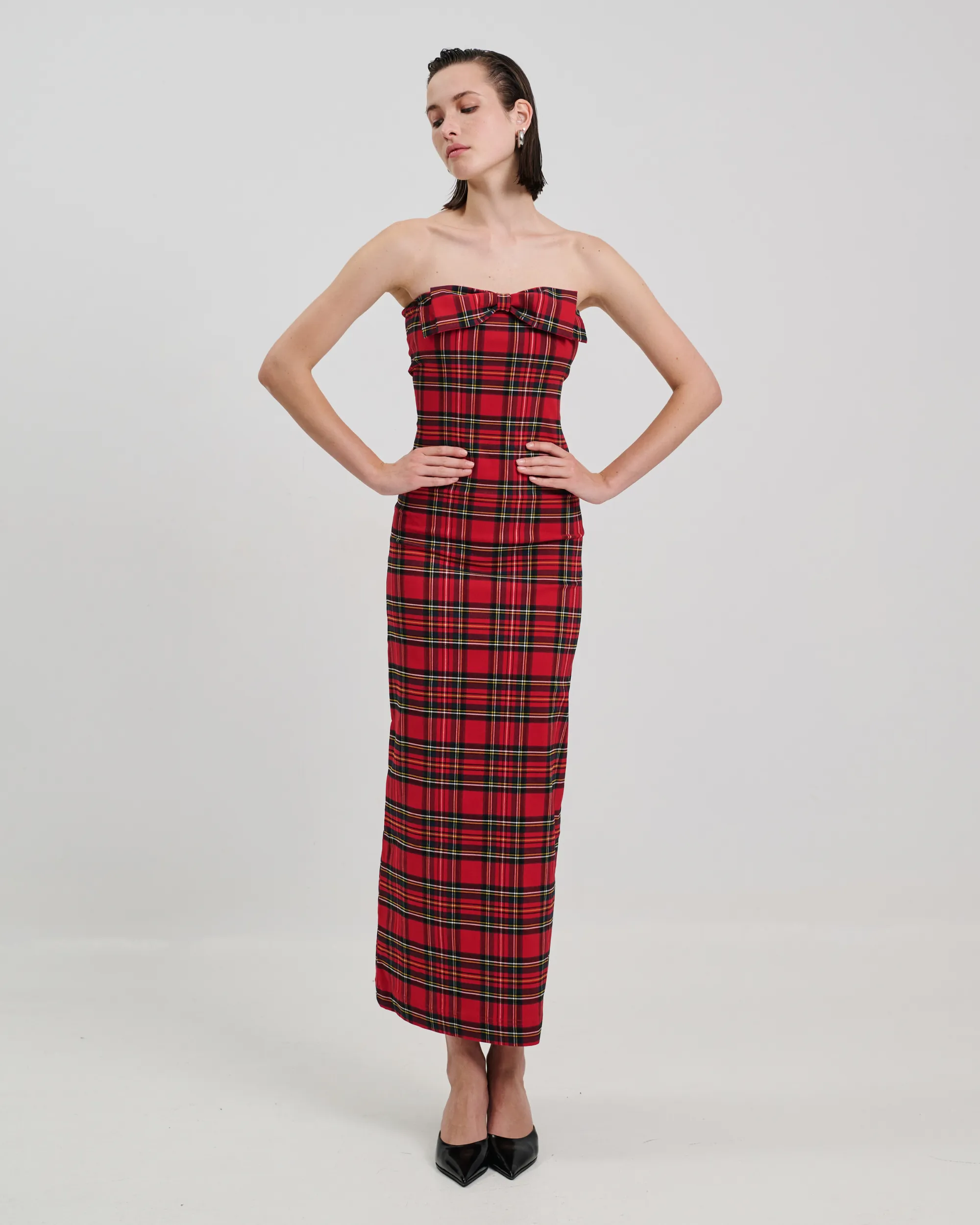 Tartan Bow Maxi Dress