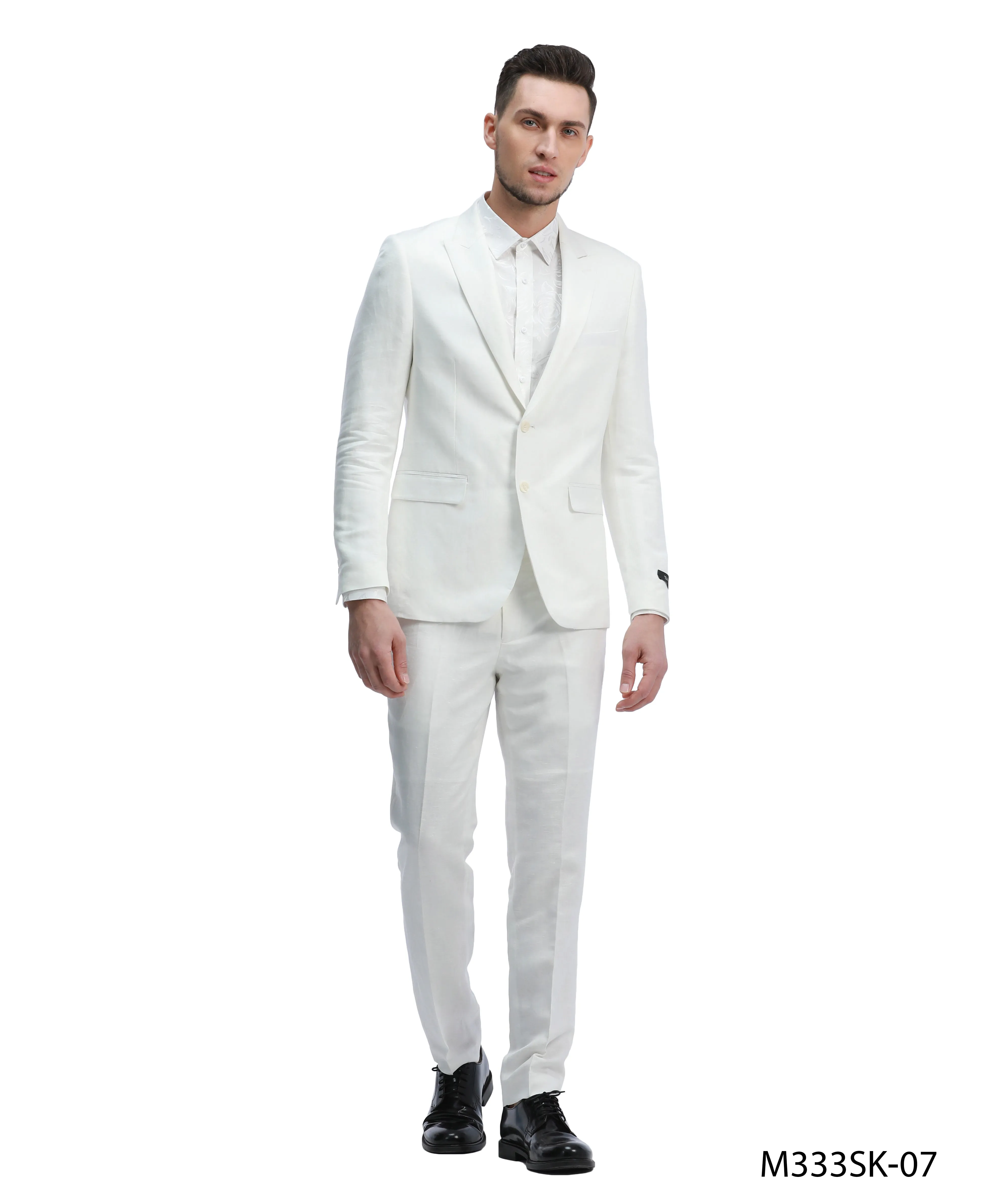 Tazio Skinny Fit White Linen Suit