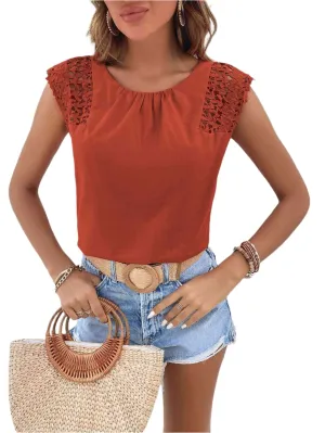 TEEK - Brick Red Lace Cap Sleeve Top