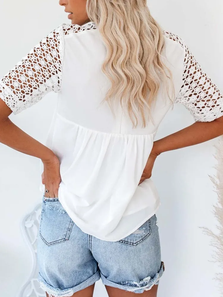 TEEK - Cutout Round Neck Half Sleeve Blouse