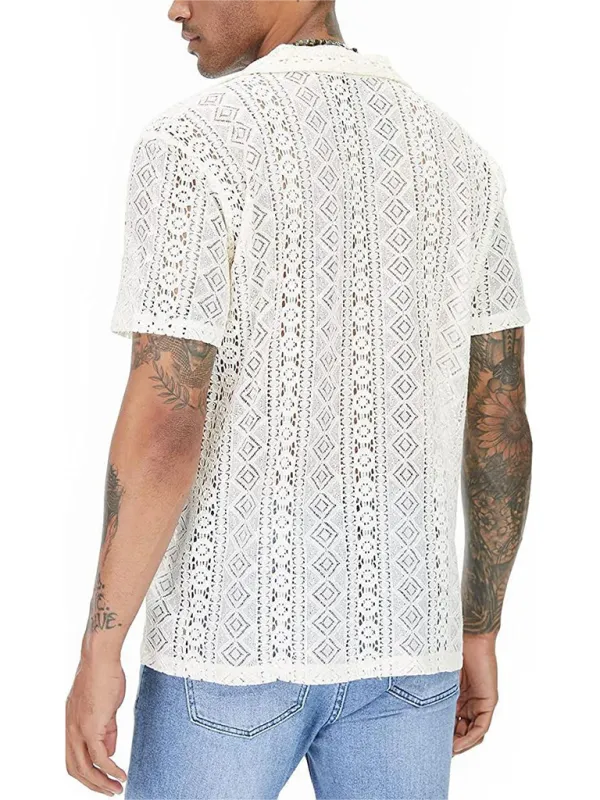 TEEK - Mens Lace Floral Buttoned Short-Sleeved Shirt