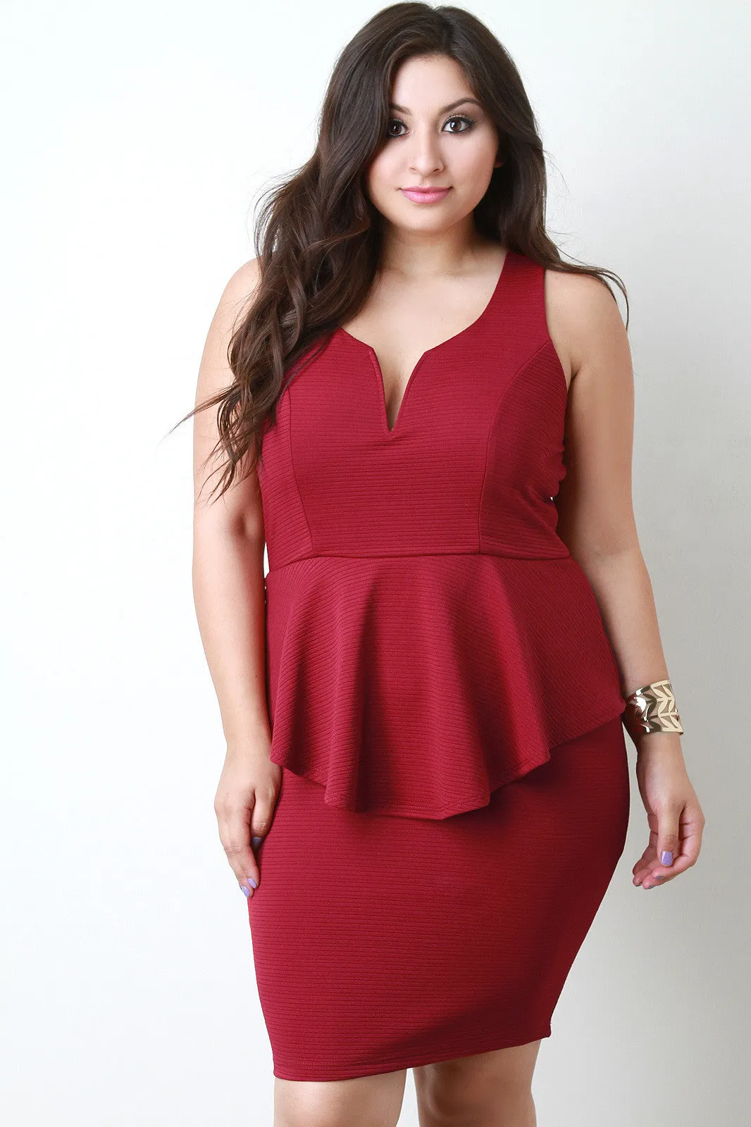 Textured Knit Peplum Sweetheart Dress