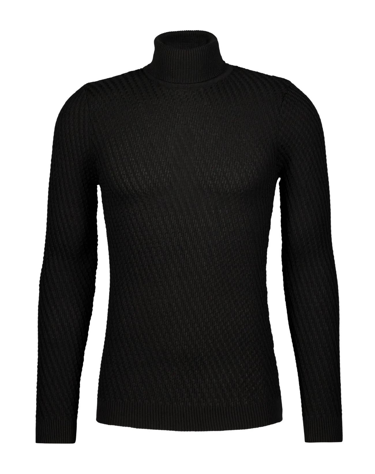 Textured Knit Turtleneck Sweater -  Black