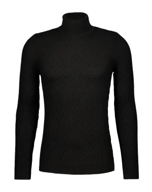 Textured Knit Turtleneck Sweater -  Black