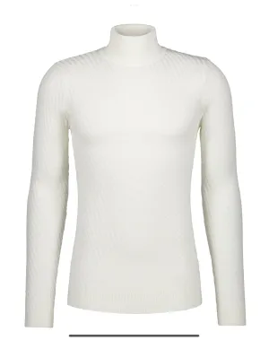 Textured Knit Turtleneck Sweater -  White