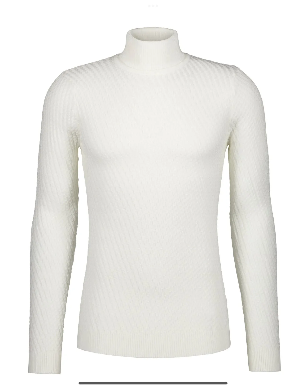 Textured Knit Turtleneck Sweater -  White