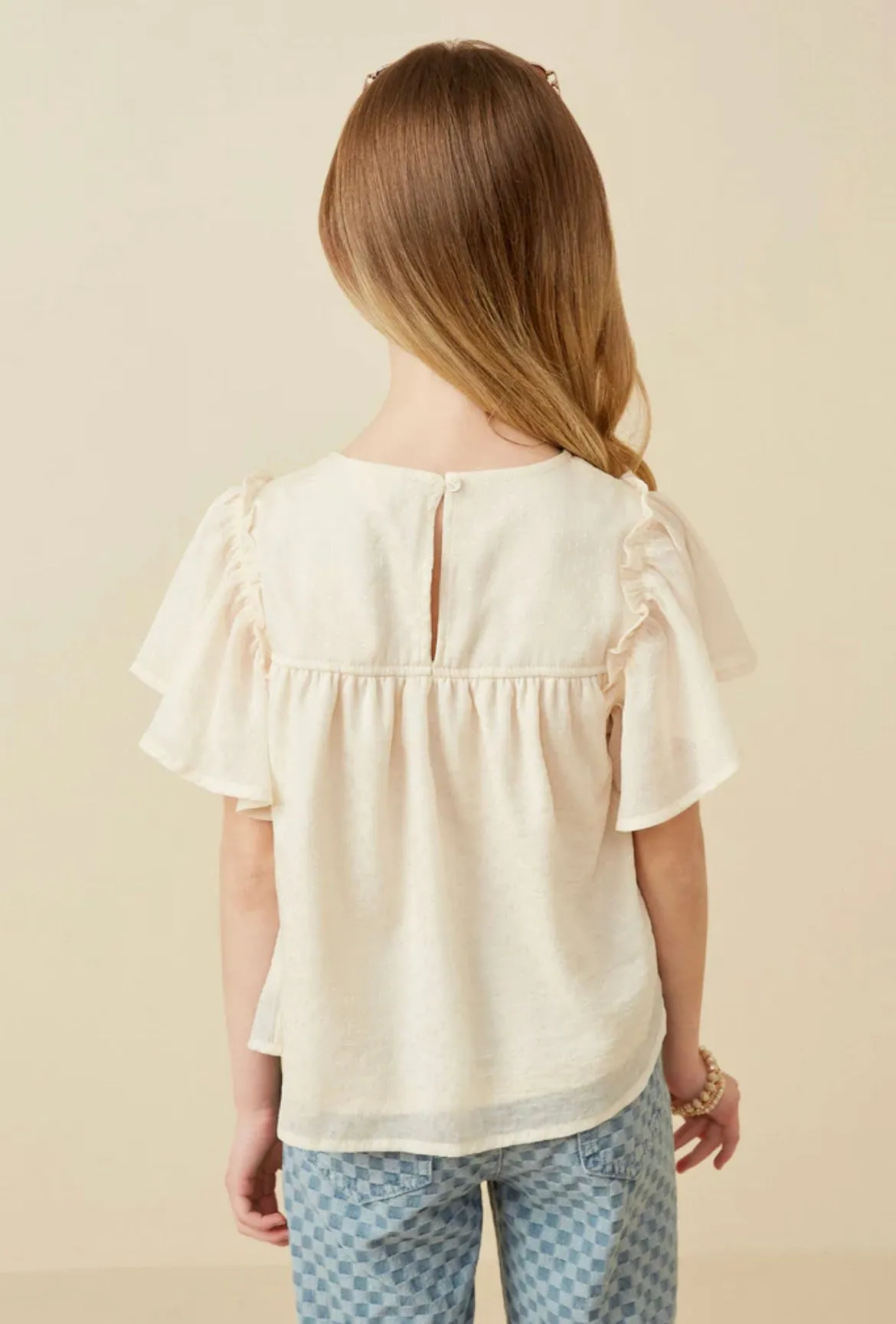 Textured Ruffled Flutter Sleeve Top