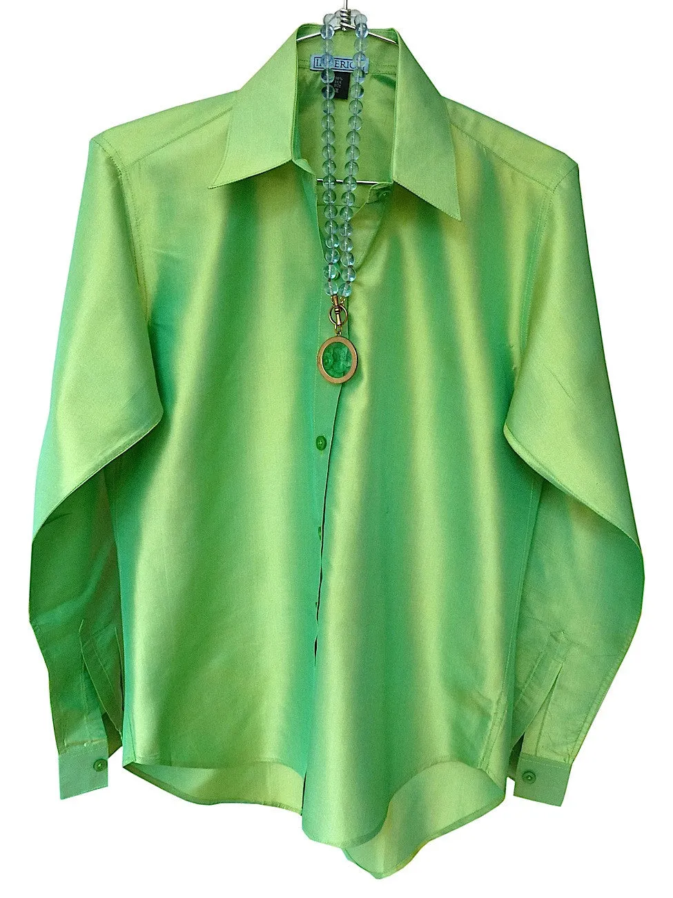 Thai Silk Button Down Shirt Kelly Green