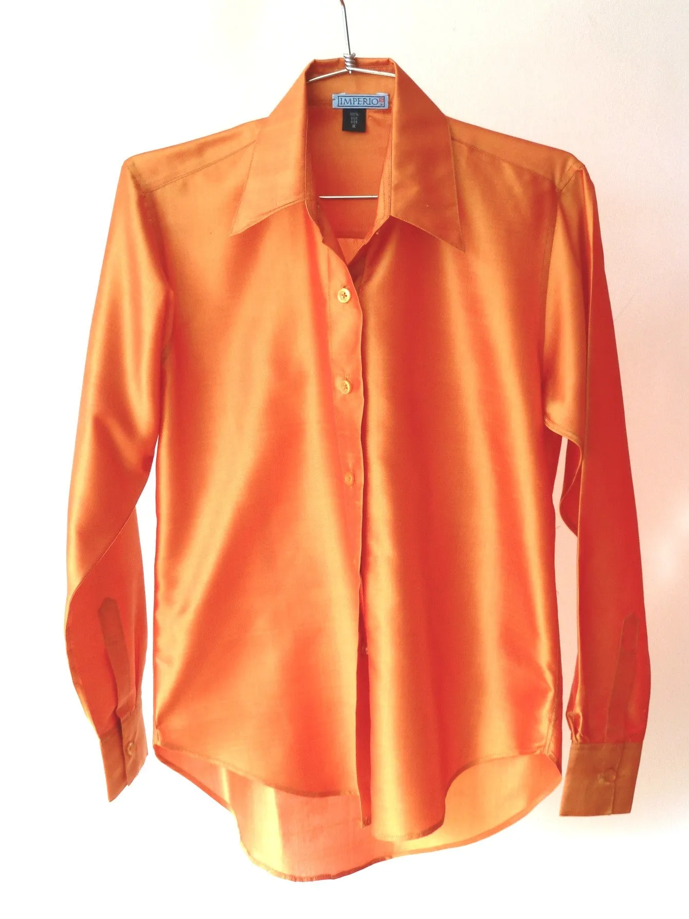 Thai Silk Button Down Shirt Tangerine