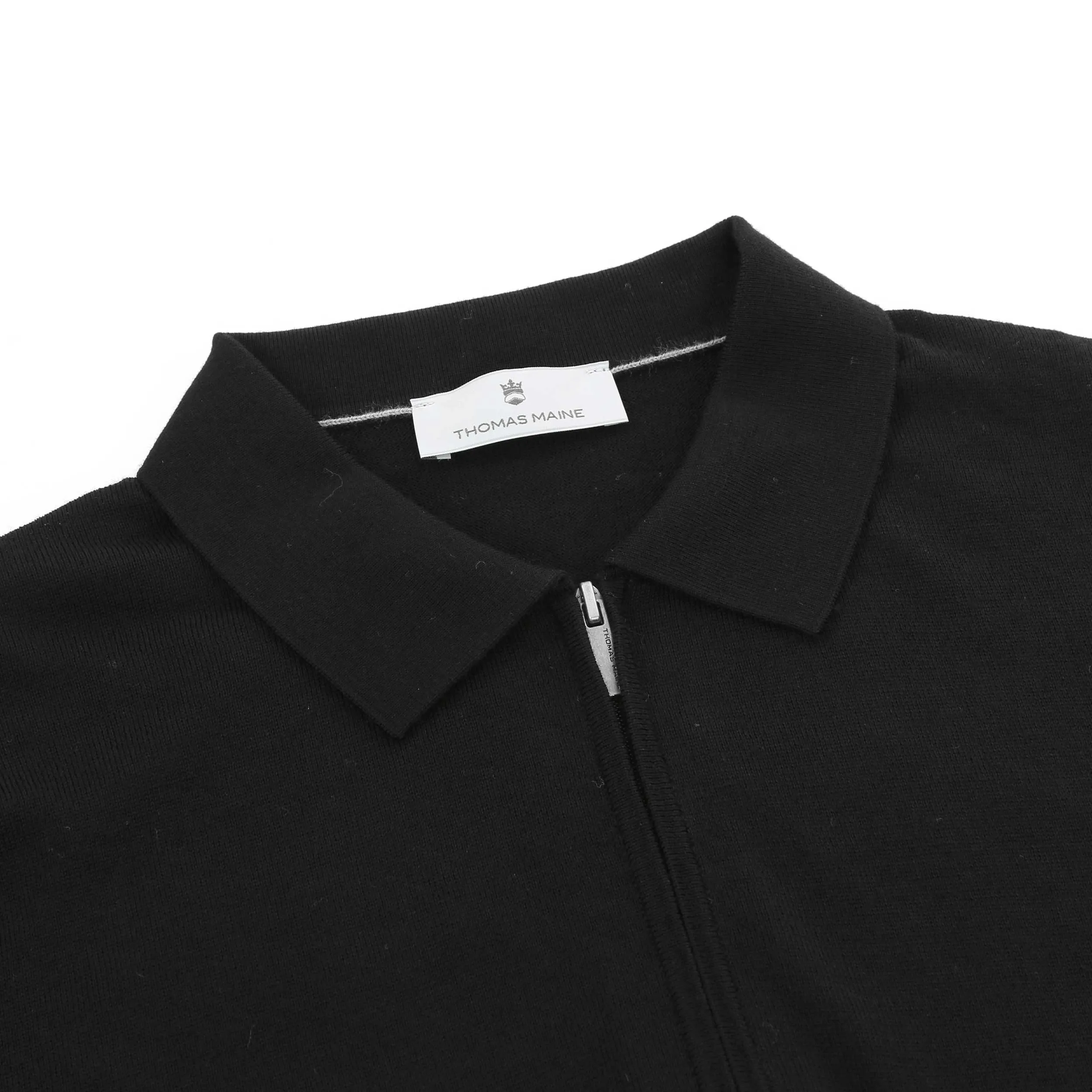 Thomas Maine Zip Knit Polo in Black