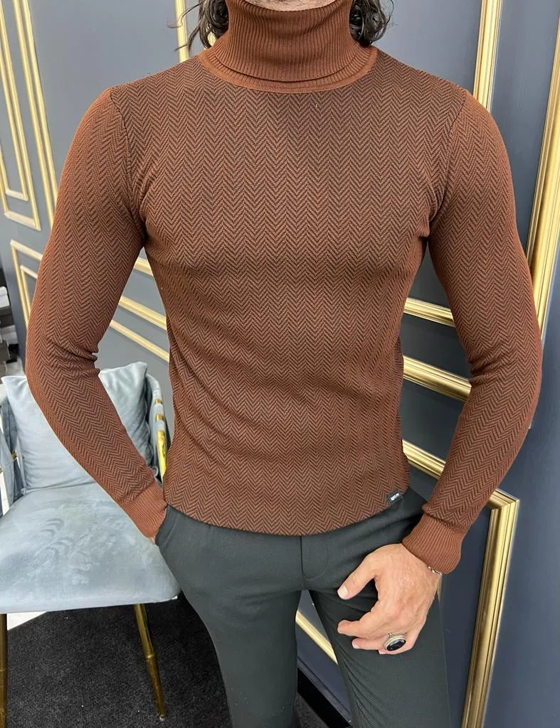 Thread Slim Fit Lycra Brick Turtleneck