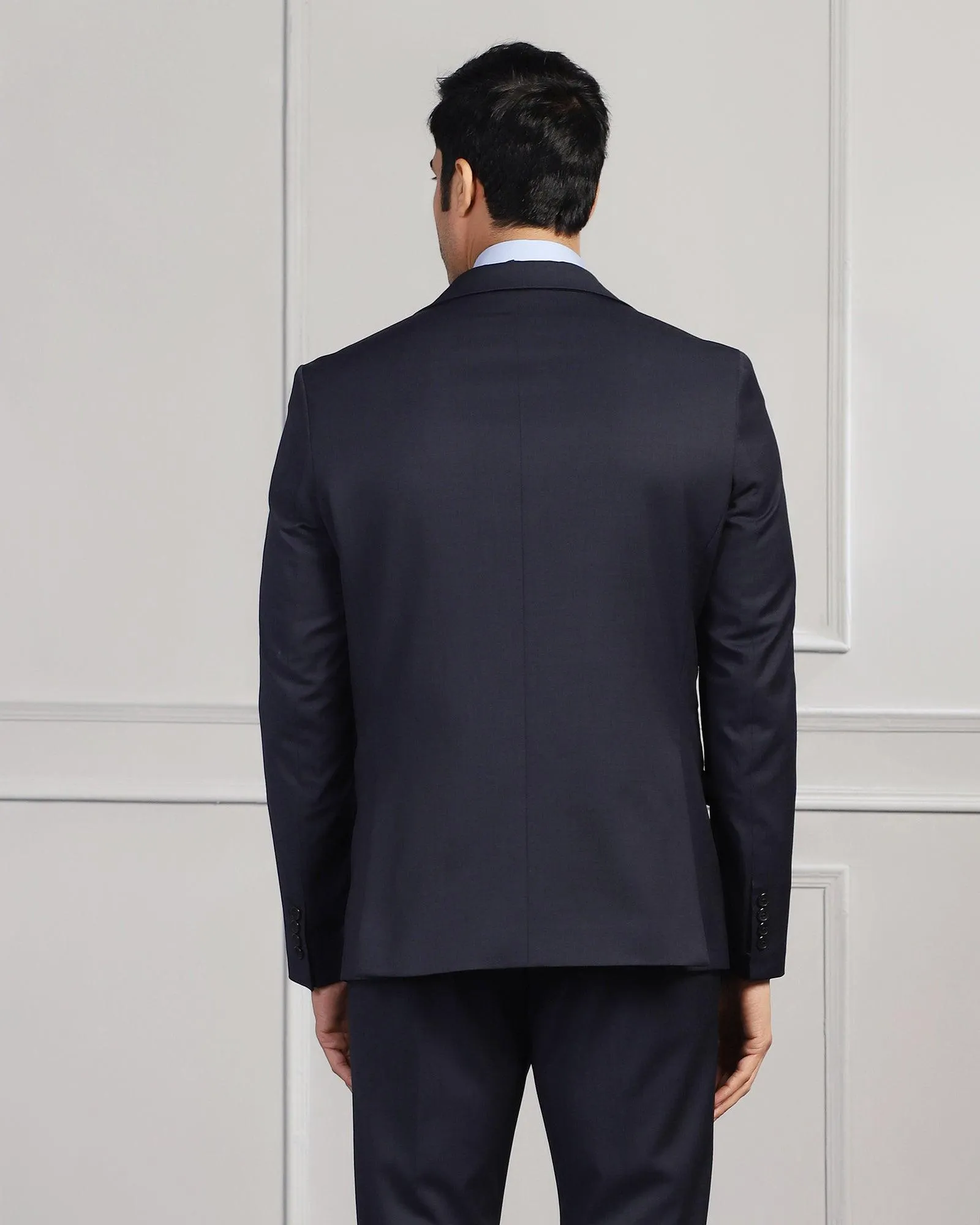 Three Piece Navy Solid Formal Suit - Beryl