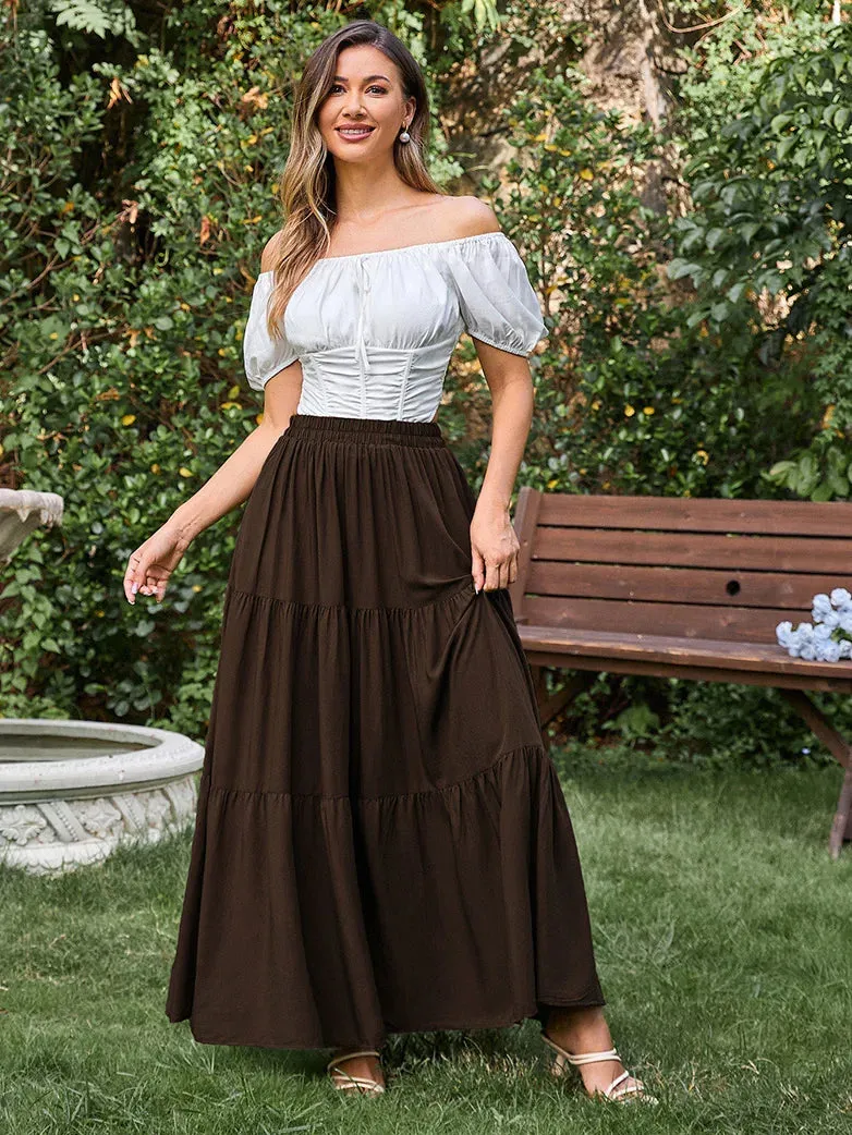 Tiered Elastic High Waist Swing Skirt with Pocket