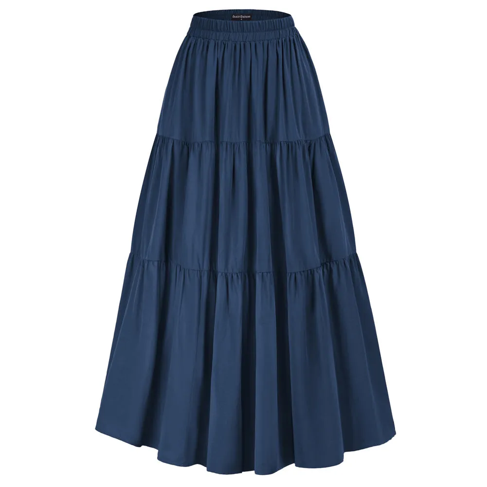 Tiered Elastic High Waist Swing Skirt with Pocket