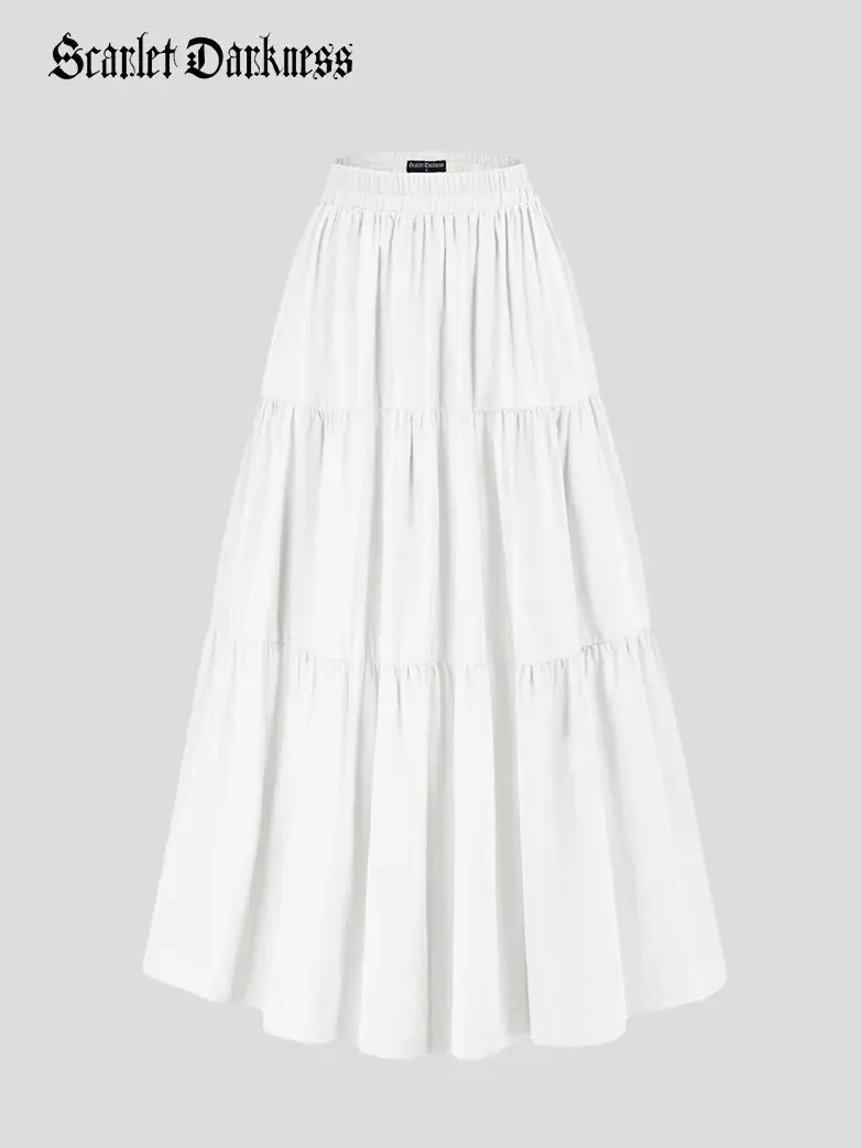 Tiered Elastic High Waist Swing Skirt with Pocket