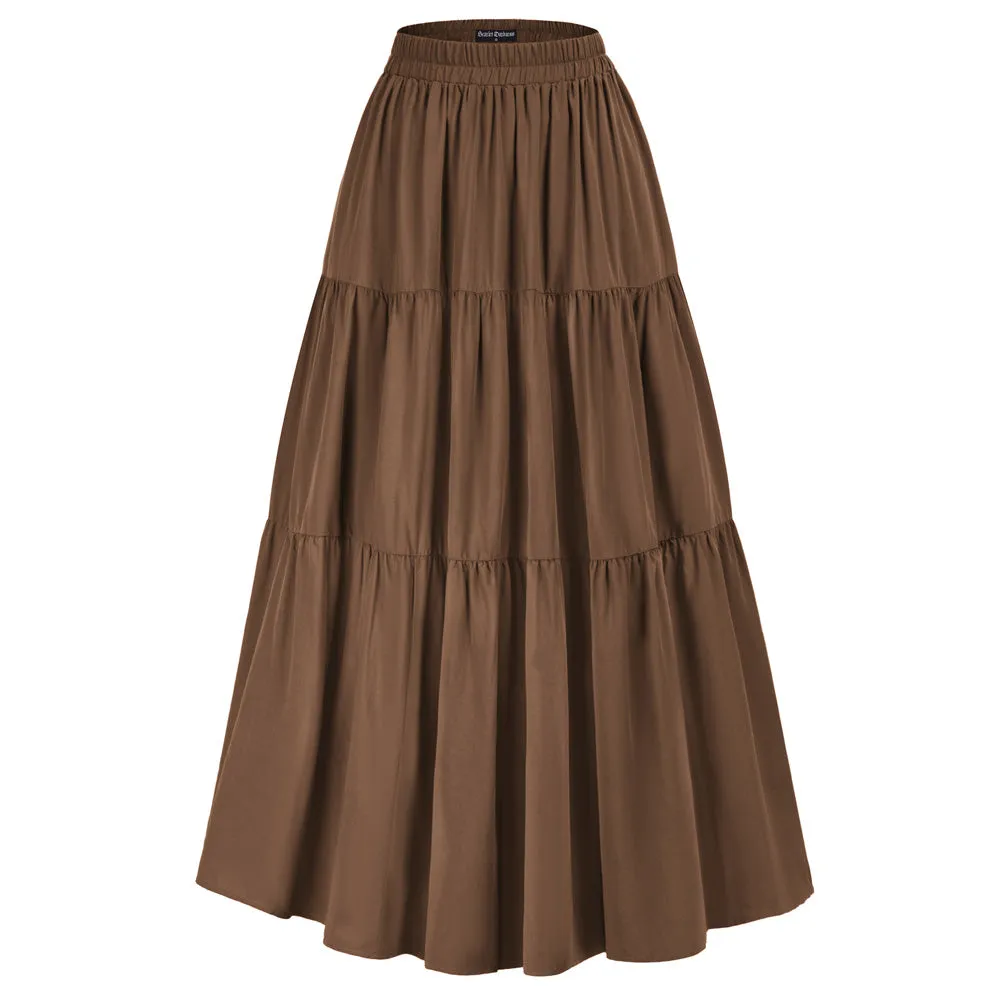 Tiered Elastic High Waist Swing Skirt with Pocket