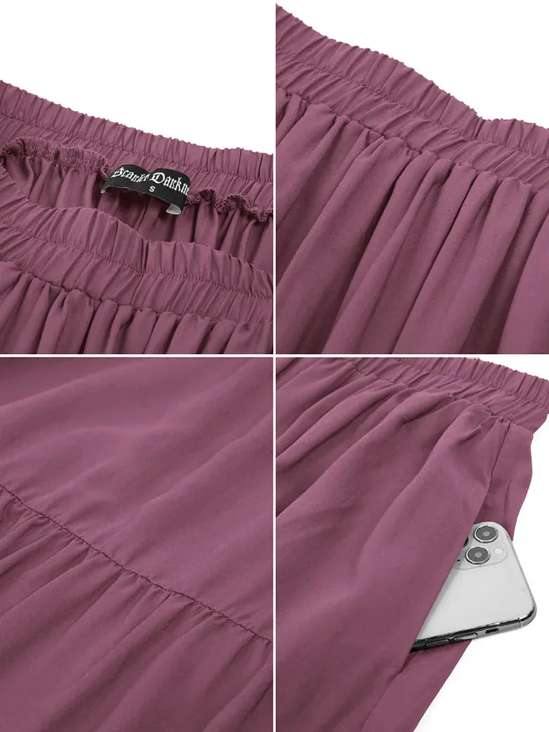 Tiered Elastic High Waist Swing Skirt with Pocket