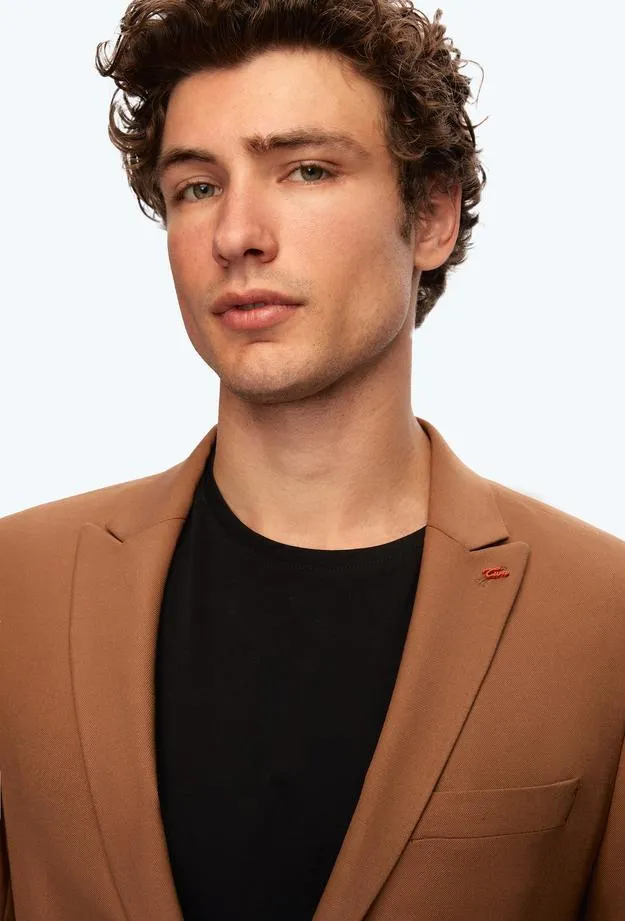 Twn Slim Fit Camel Dobby Suit