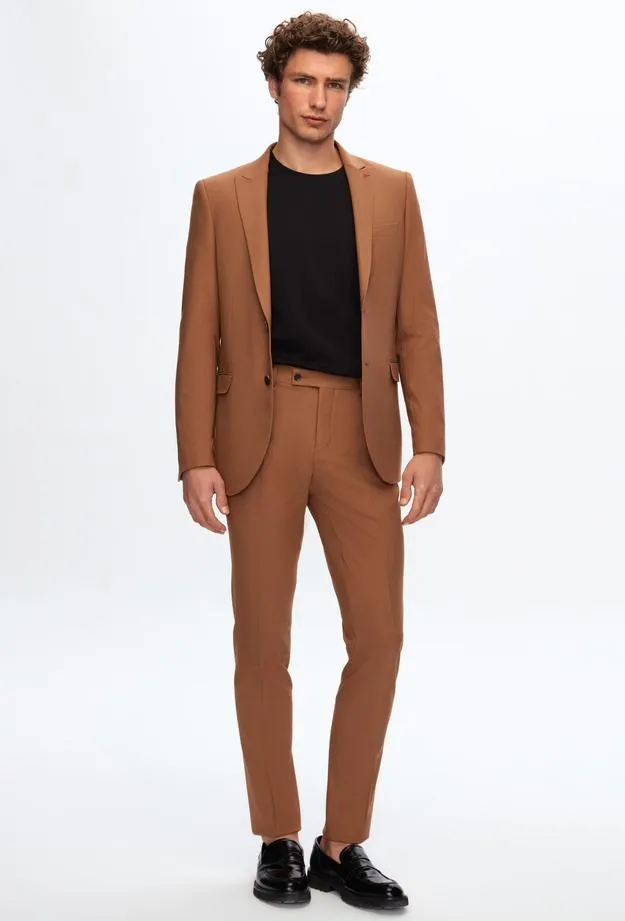 Twn Slim Fit Camel Dobby Suit