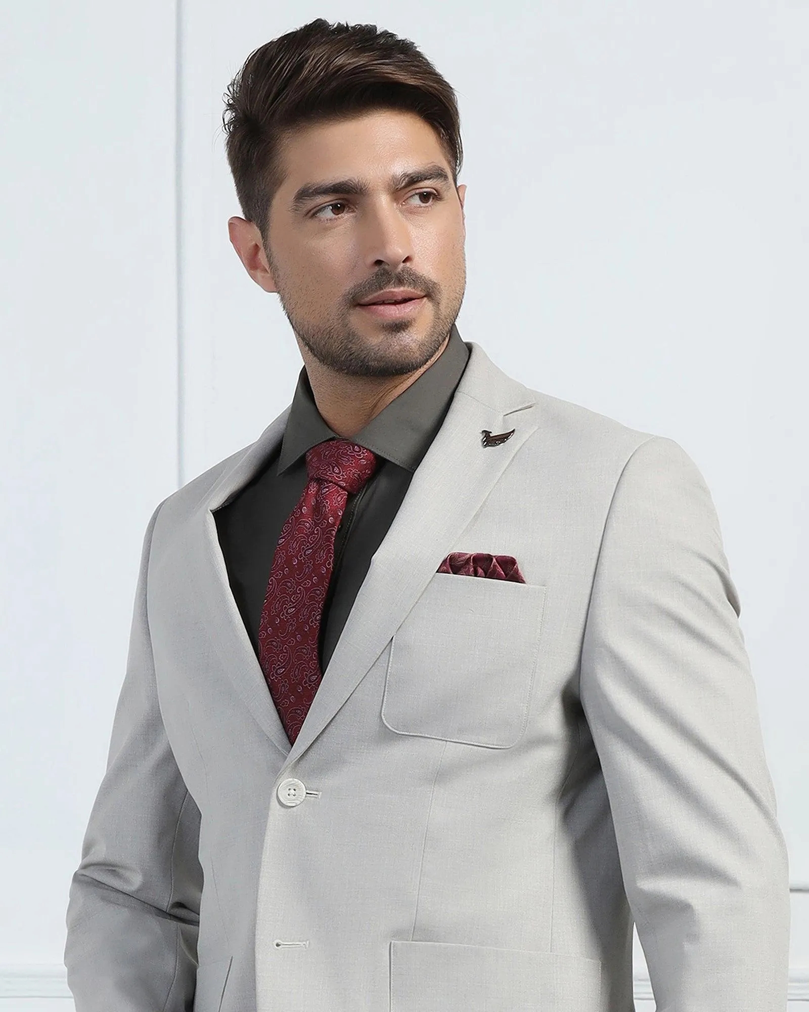 Two Piece Beige Solid Formal Suit - Connor