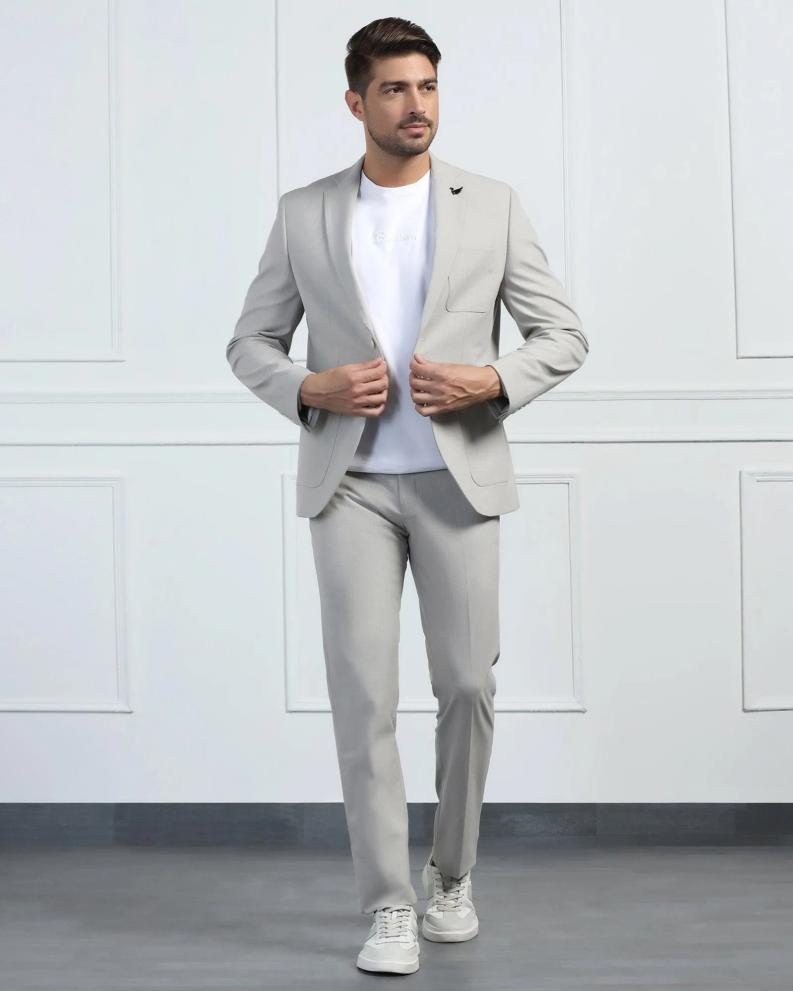 Two Piece Beige Solid Formal Suit - Connor