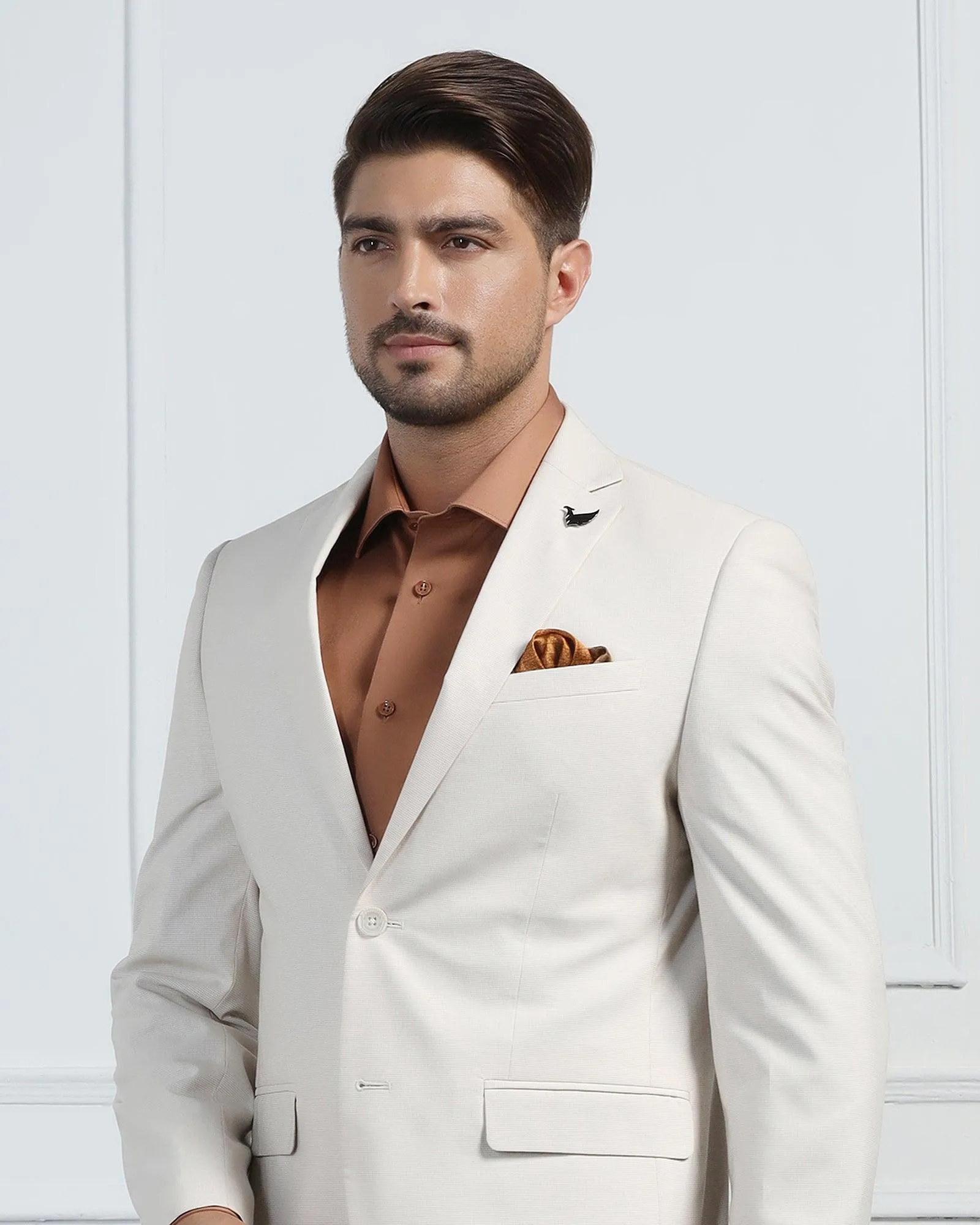 Two Piece Beige Textured Formal Suit - Pax