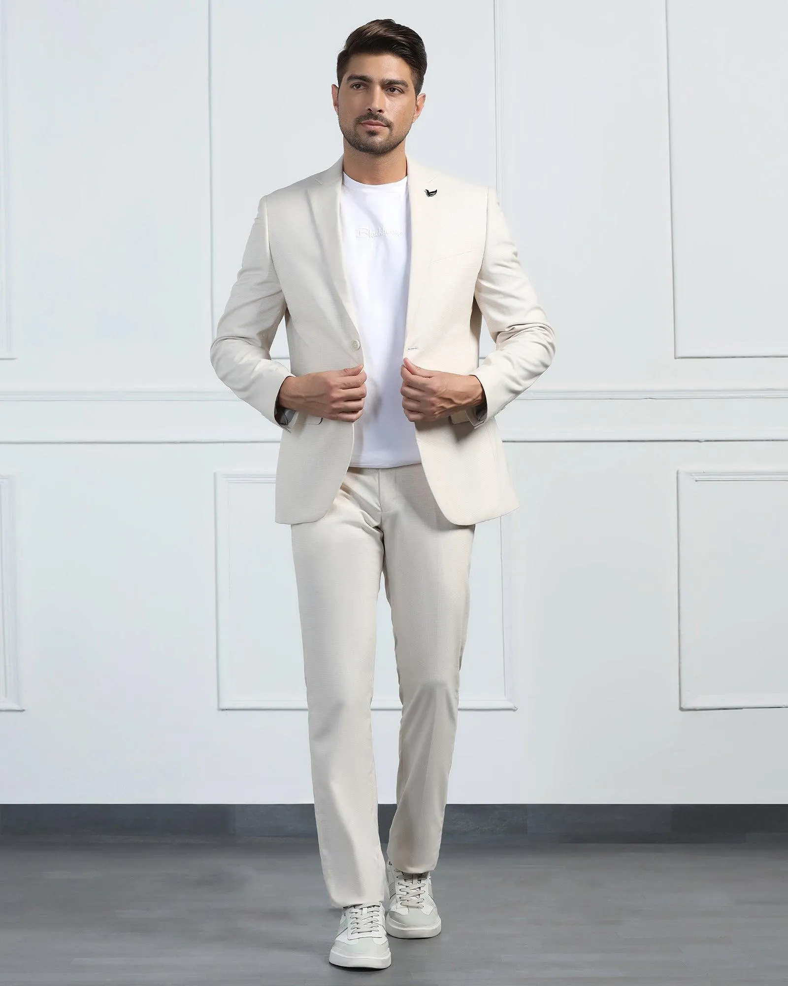 Two Piece Beige Textured Formal Suit - Pax