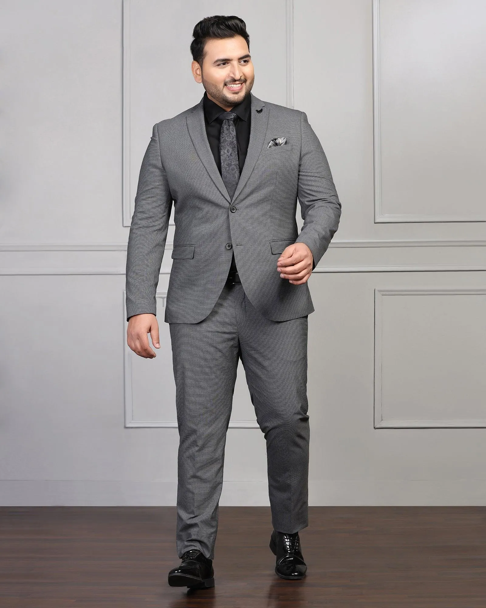 Two Piece Dark Grey Textured Formal Suit - Waves