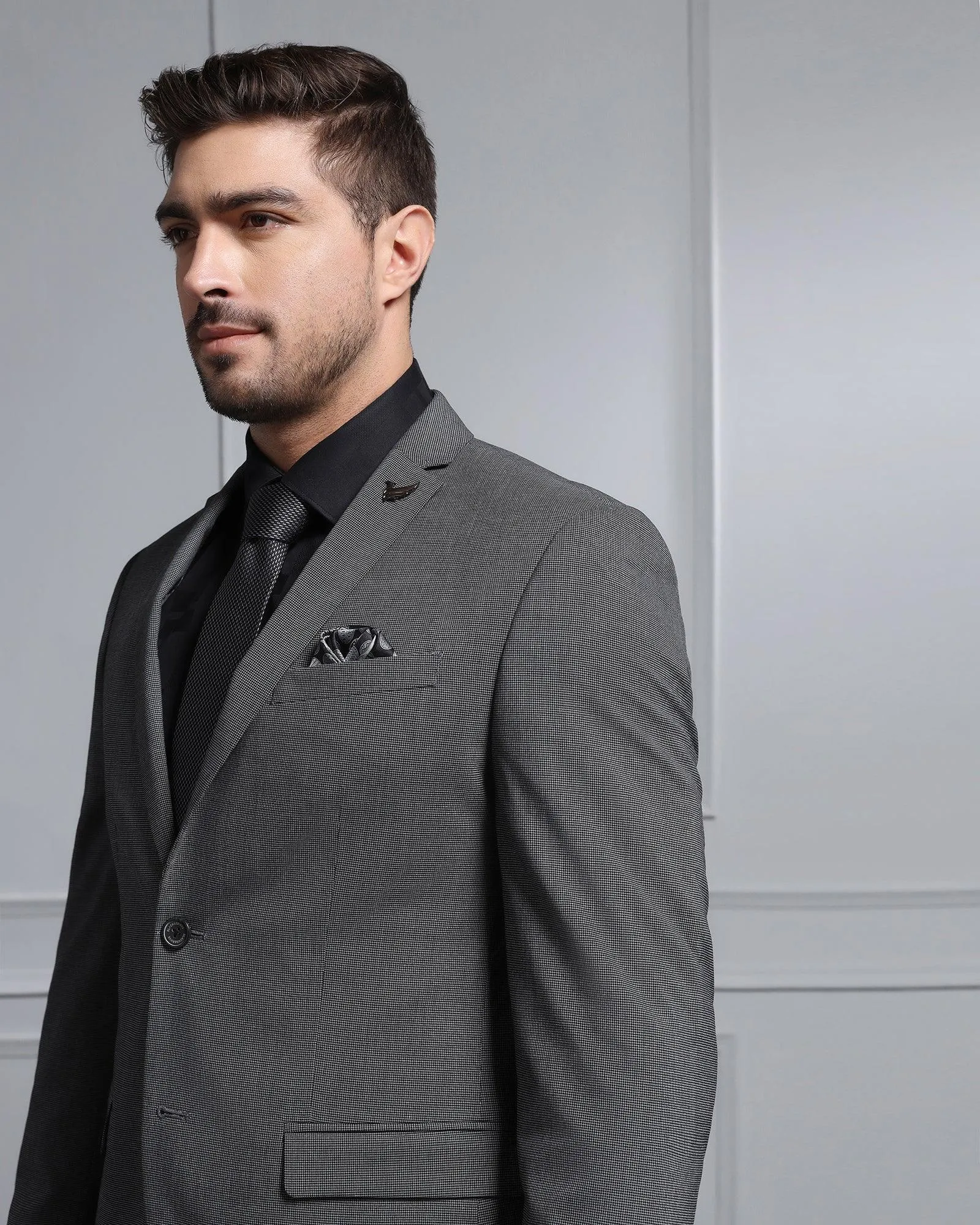 Two Piece Dark Grey Textured Formal Suit - Waves