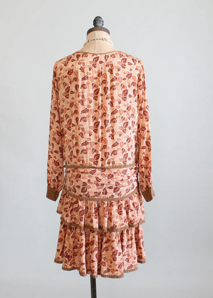 Vintage 1920s Falling Leaves Silk Flapper Dress