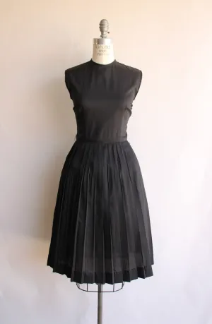 Vintage 1960s Black Rayon Fit and Flare Dress