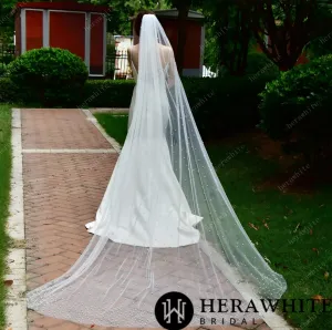 Waltz-Length Bridal Veil Scattered With Pearls